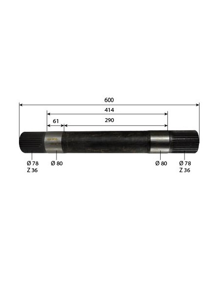 Shaft, Hydraulic Lift 635 mm Z-36 John Deere R111550, R126709, R134097 Shaft, Hydraulic Lift 635 mm Z-36 John Deere R111550, R126709, R134097