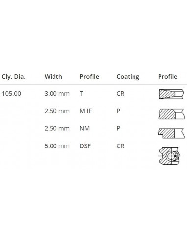 Segmenti Piston Ø 105.60-3x2.5x2.5x5 mm VM Motori 10270051A, 10270074A, F10270074