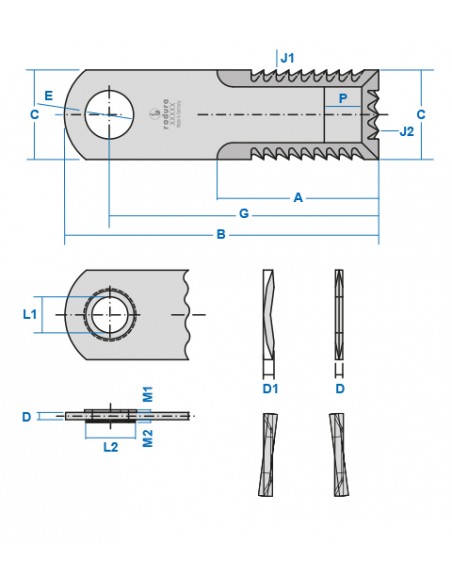 Knife, Straw Chopper 175x50x4.5 mm Ø 20.1 mm 84019620, 84068444, HF44443, Z105500, 51128