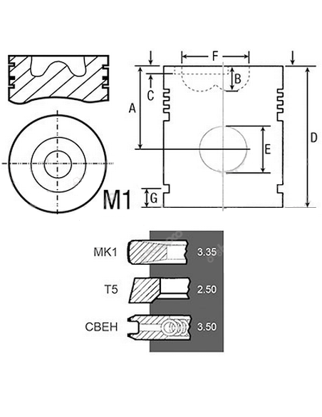 Piston 105 - 0.040''-1.02 mm cu Segmenti 4115P017