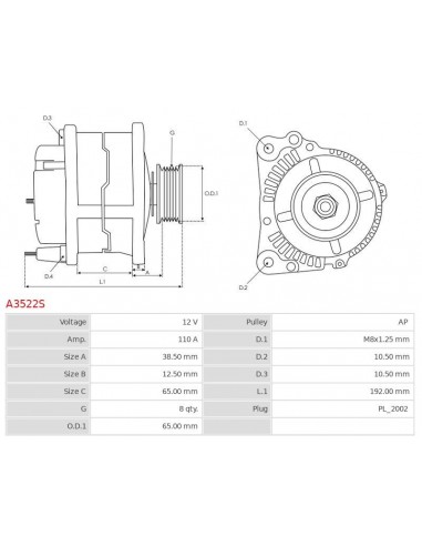 Alternator 110A 12V Bobcat 7167687, Valeo 600132