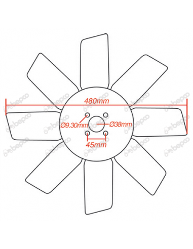 Fan Blade Ø 480 mm - 8 Bades John Deere AR26382, RE41269