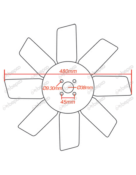 Fan Blade Ø 480 mm - 8 Bades John Deere AR26382, RE41269