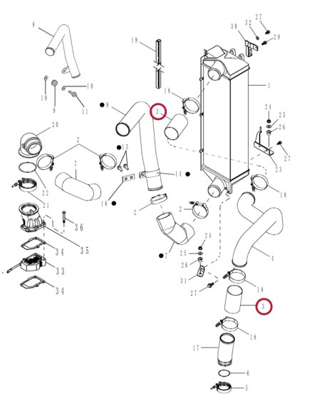 Hose, Aftercooler Ø 75x130 mm CNH 377592A1, 87402609, 87778882