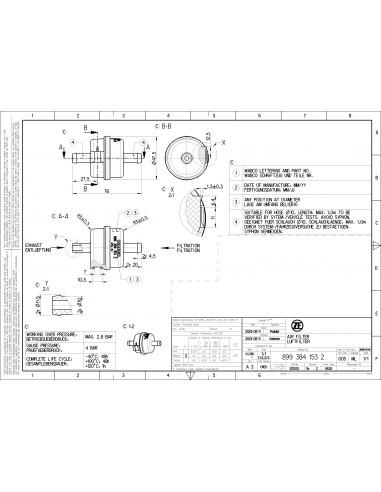 Filtru Compresor Aer 45x80x45 mm Audi 8993841532, 899 384 153 2, 899.384.153.2, 899-384-153-2