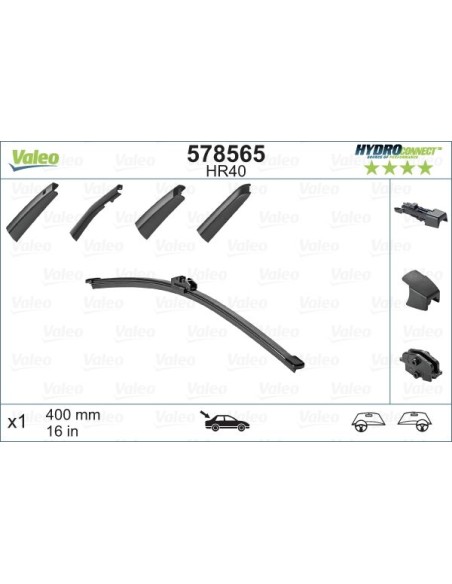 Wiper Blade Rear Flat HydroConnect 400 mm - 17 Inch HR40