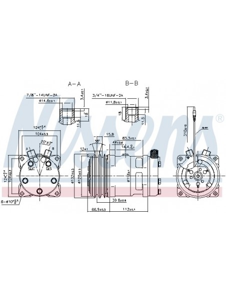 Compressor, Air Conditioning Massey Ferguson SD5H14-6664, 85100888, D45080062 Compressor, Air Conditioning Massey Ferguson SD5H14-6664, 85100888, D45080062