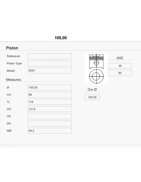 Piston cu Segmenti 0.020''-0.51 mmi Ø 105 mm 238111