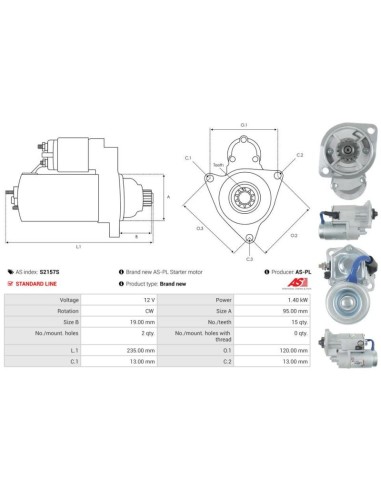 Electromotor 12V 1.4 Kw  S12-77A, S1277A