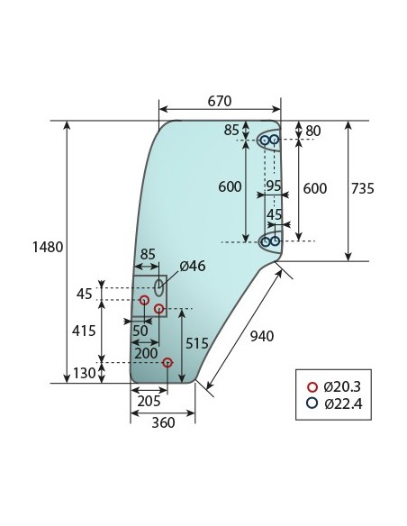 Geam Usa, Stanga 670x1480 mm New Holland 87620234