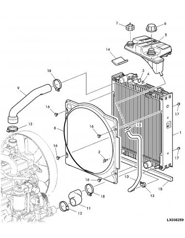 Radiator, Engine Cooling 495x490x77 mm John Deere RE212133