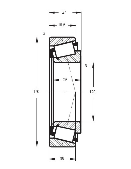 Rulment Conic Ø 120x170x27 mm JP12049/10, JP12049/JP12010, AL81844, AZ101217, AL159598, DQ27345, F514300020260, F514.300.020.260